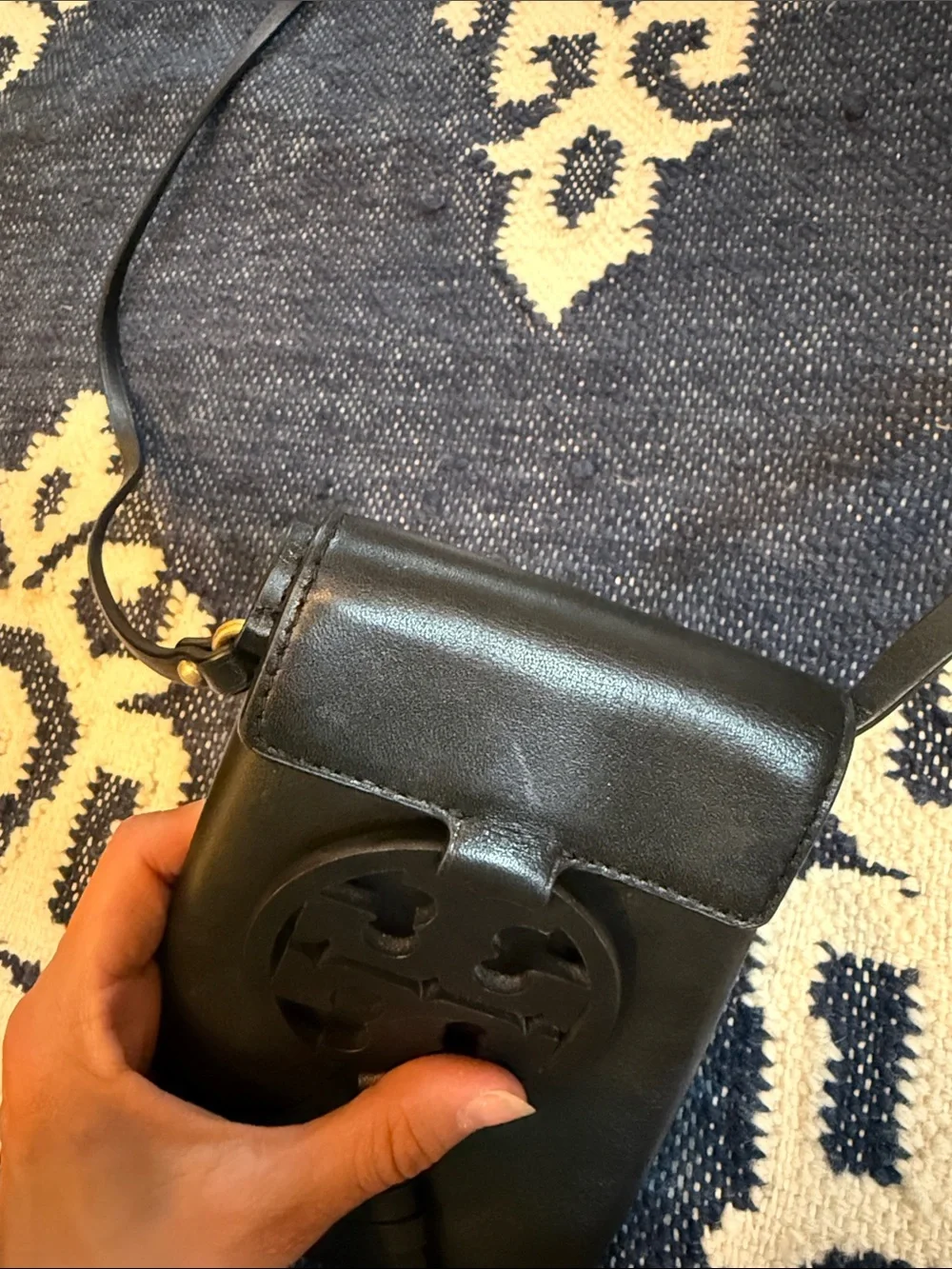 Tory Burch Black Leather Logo Phone Pouch Crossbody